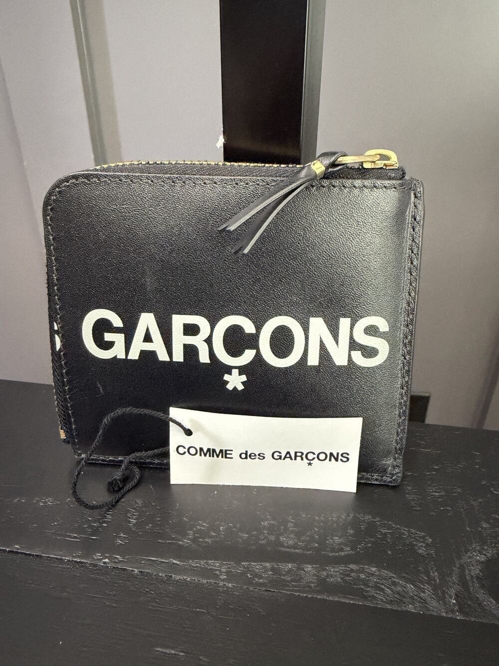 NWT Comme des Garçons Huge Logo Zip Wallet (model SA3100HL), Black, $225 MSRP